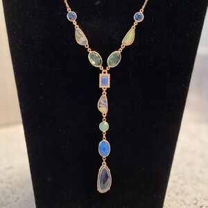 🌟 Time & Tru ~ Lovely Multi-Crystal Y-Necklace. Set in Gold-Tone mixed metal.